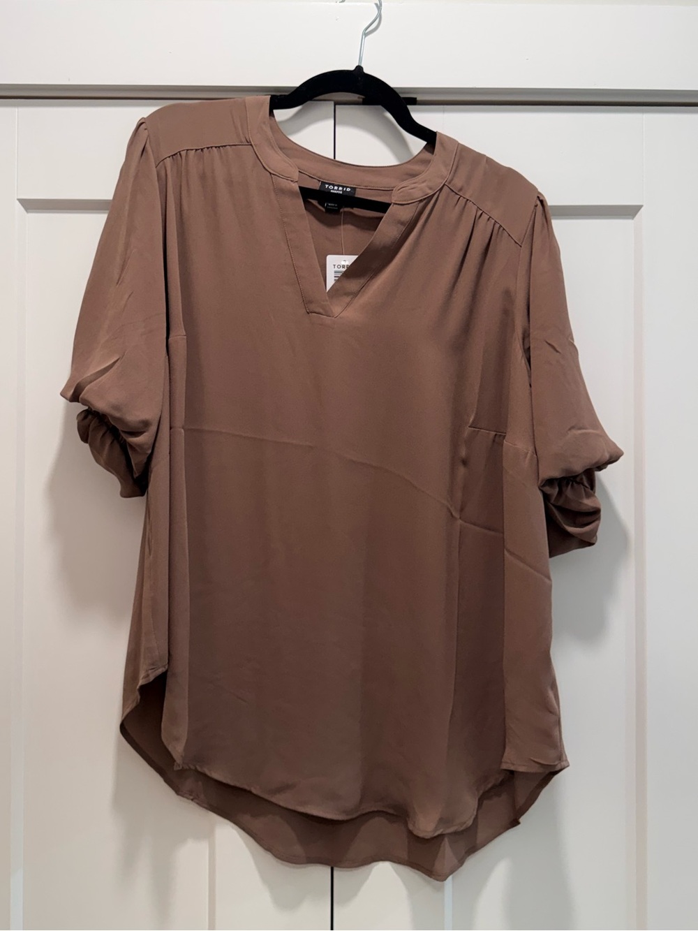 Torrid Taupe V-Neck Puff Sleeve Blouse
